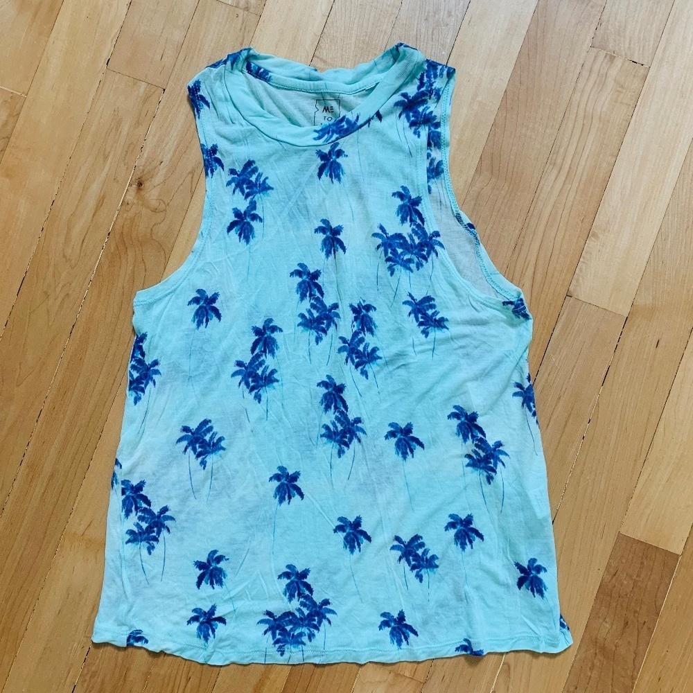 Me to We Tropical Teal Blue Palm Tree Tank Size Small